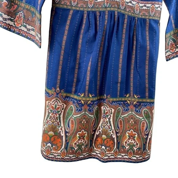 Flying Tomato Navy Blue V-Neck Boho Mixed Print Paisley Floral Mini Dress/Tunic - Picture 2 of 8